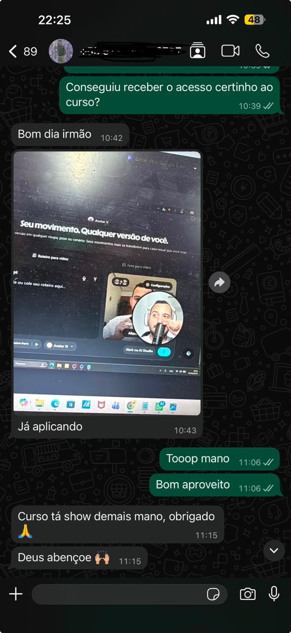 Depoimento de cliente no WhatsApp
