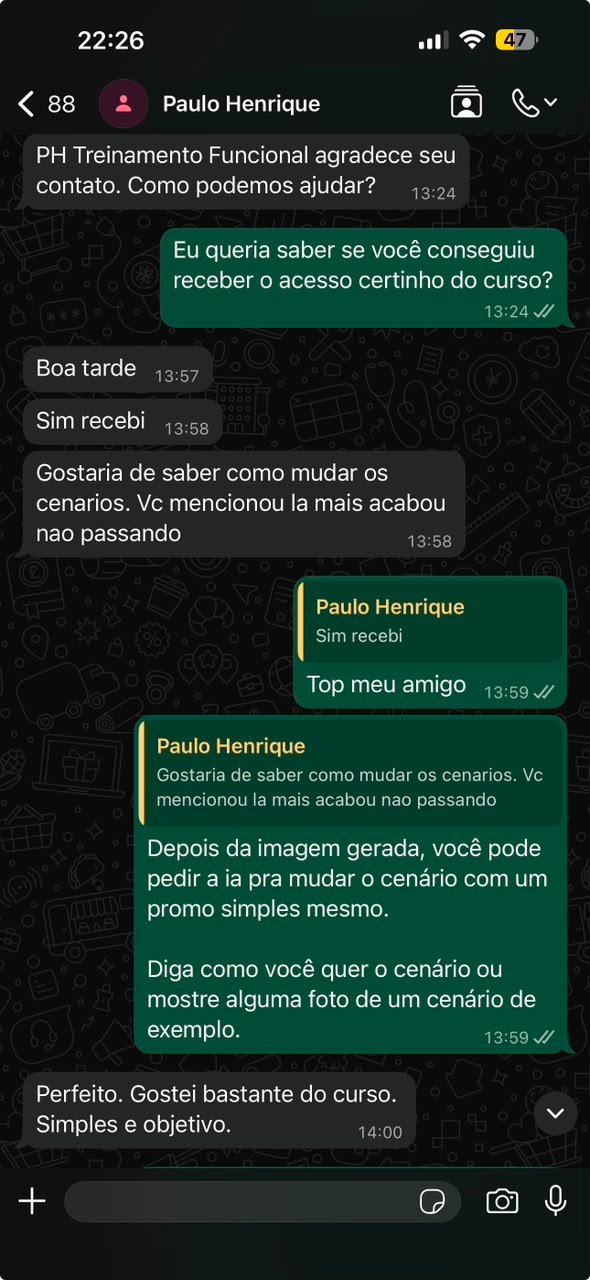 Depoimento de cliente no WhatsApp